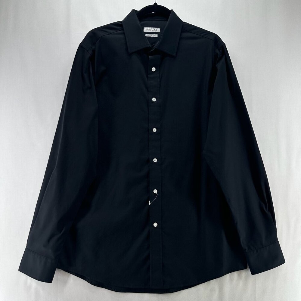 Haggar Dress Shirt Mens Sz 15-15.5 Classic Fit Comfort Collar Long Sleeve Black